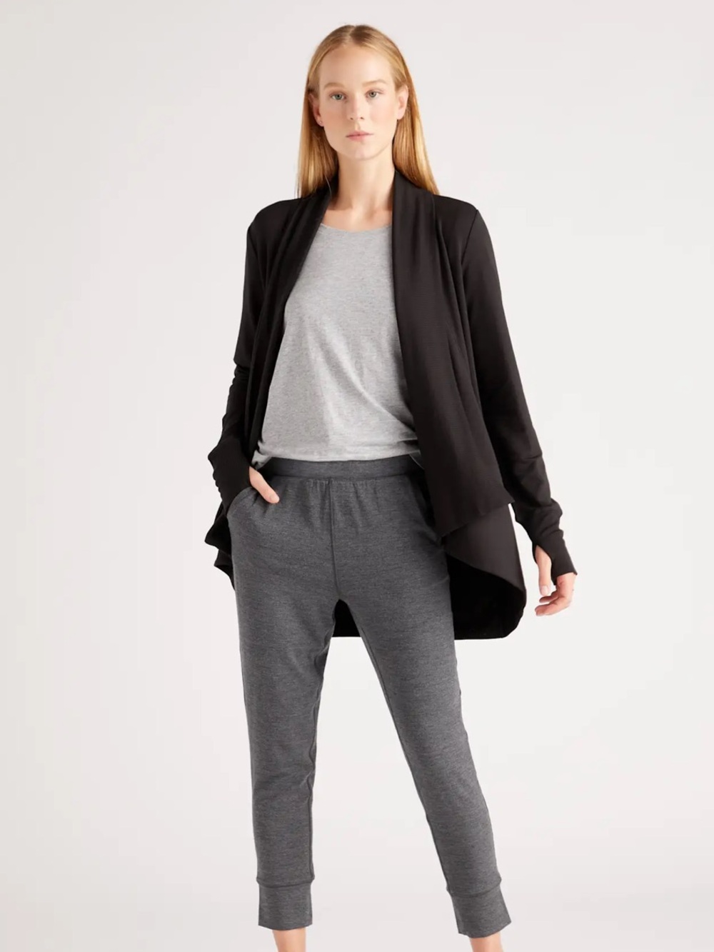 Quince French Terry Modal Cardigan Black Open-Front Draped Cardigan Medium
